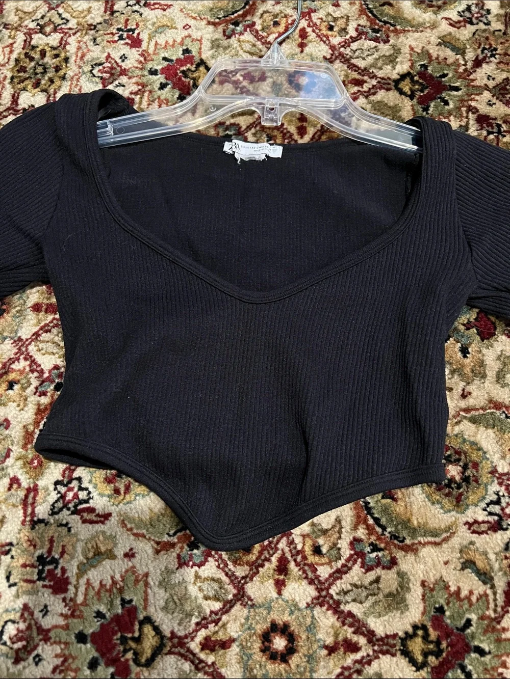 Zara Black Ribbed Long-Sleeve Cropped Top Size XS-S
